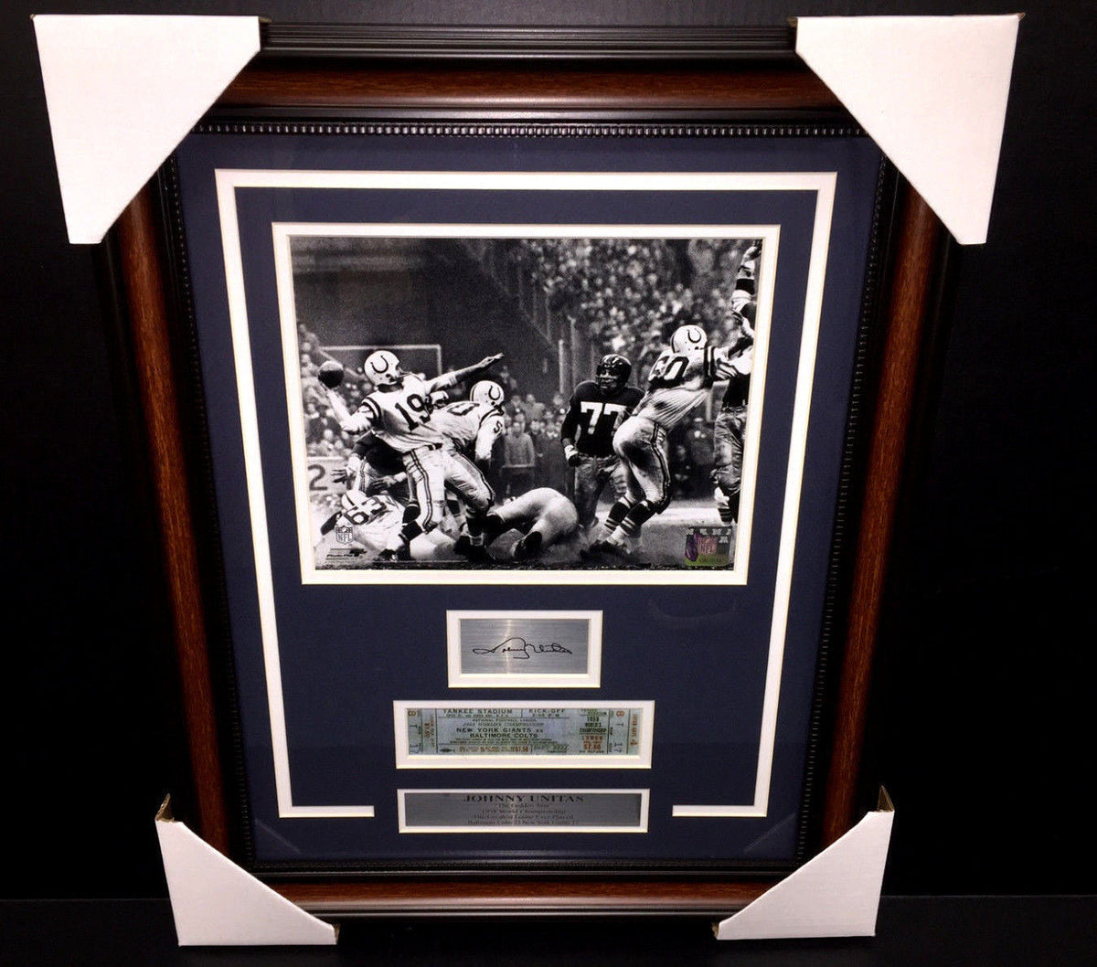 Johnny Unitas 1958 Baltimore Colts Reprint Ticket Laser Auto Framed 8x10 Photo