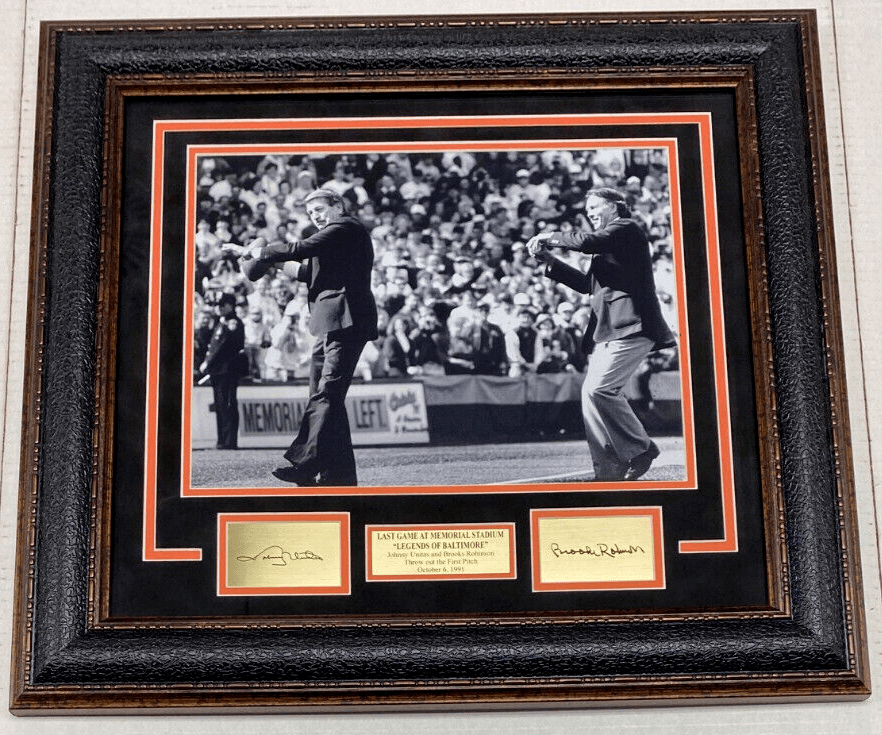 Johnny Unitas Brooks Robinson Last Pitch Memorial Stadium Framed Laser Signature 11x14 Photo