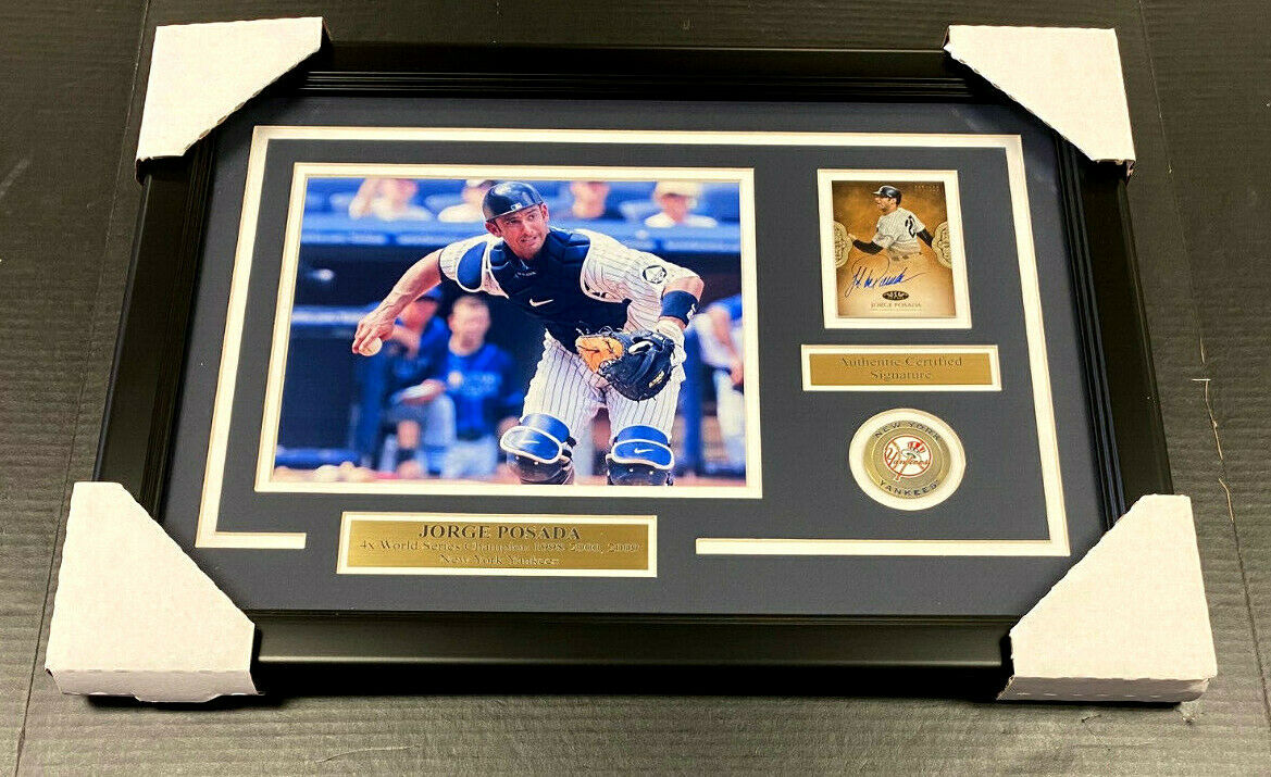 Jorge Posada New York Yankees Autographed Card with 8x10 Photo Framed