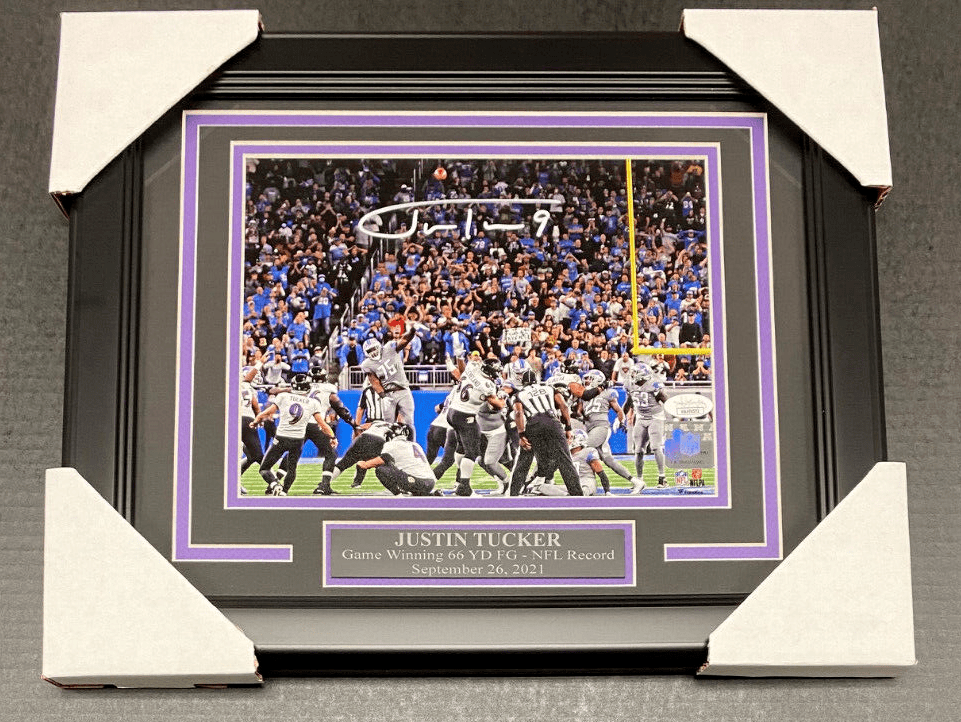 Justin Tucker 66 Yard FG Autographed 8x10 Photo Baltimore Ravens Framed