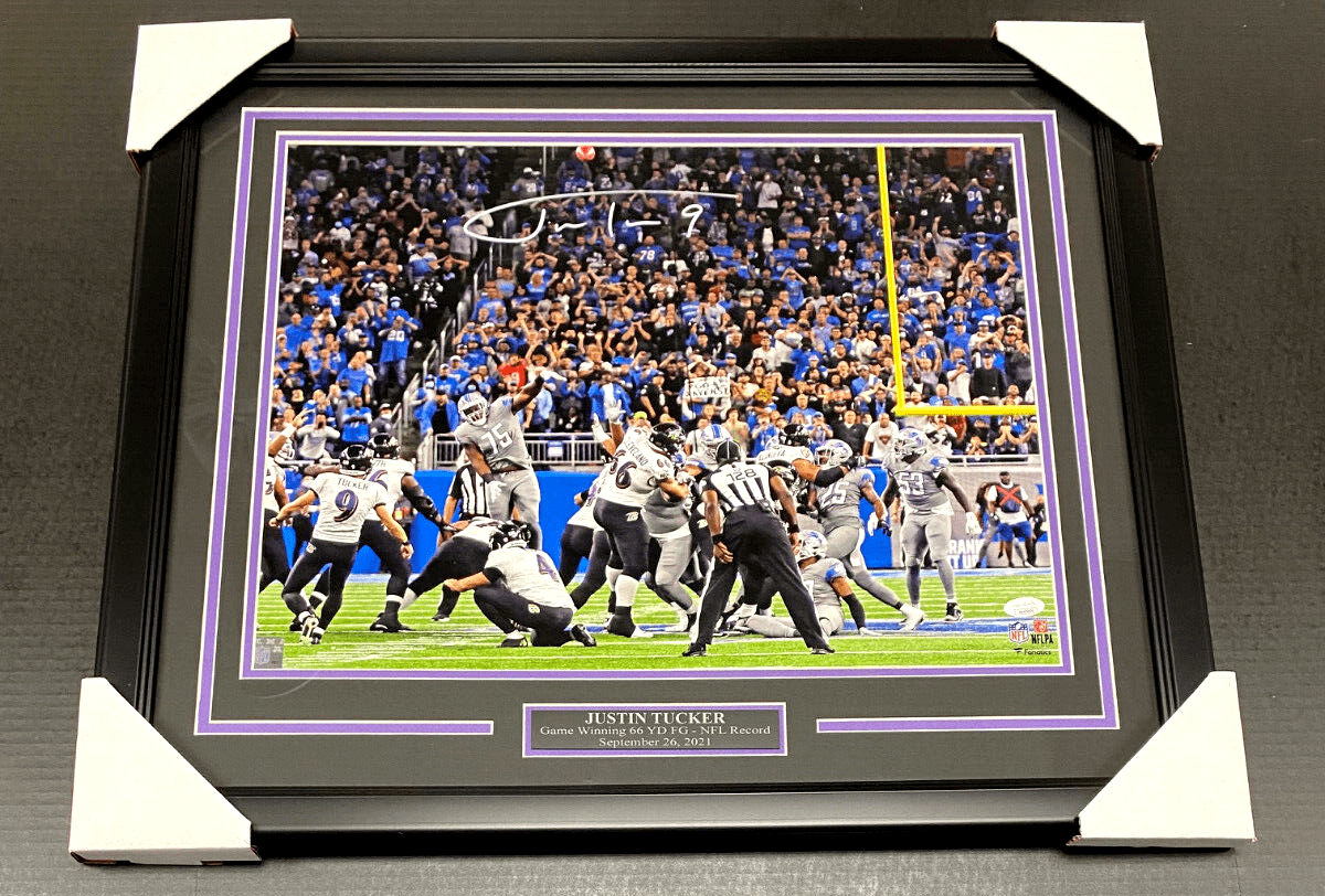 Justin Tucker 66-Yard Record Autographed 16x20 Photo Baltimore Ravens Framed