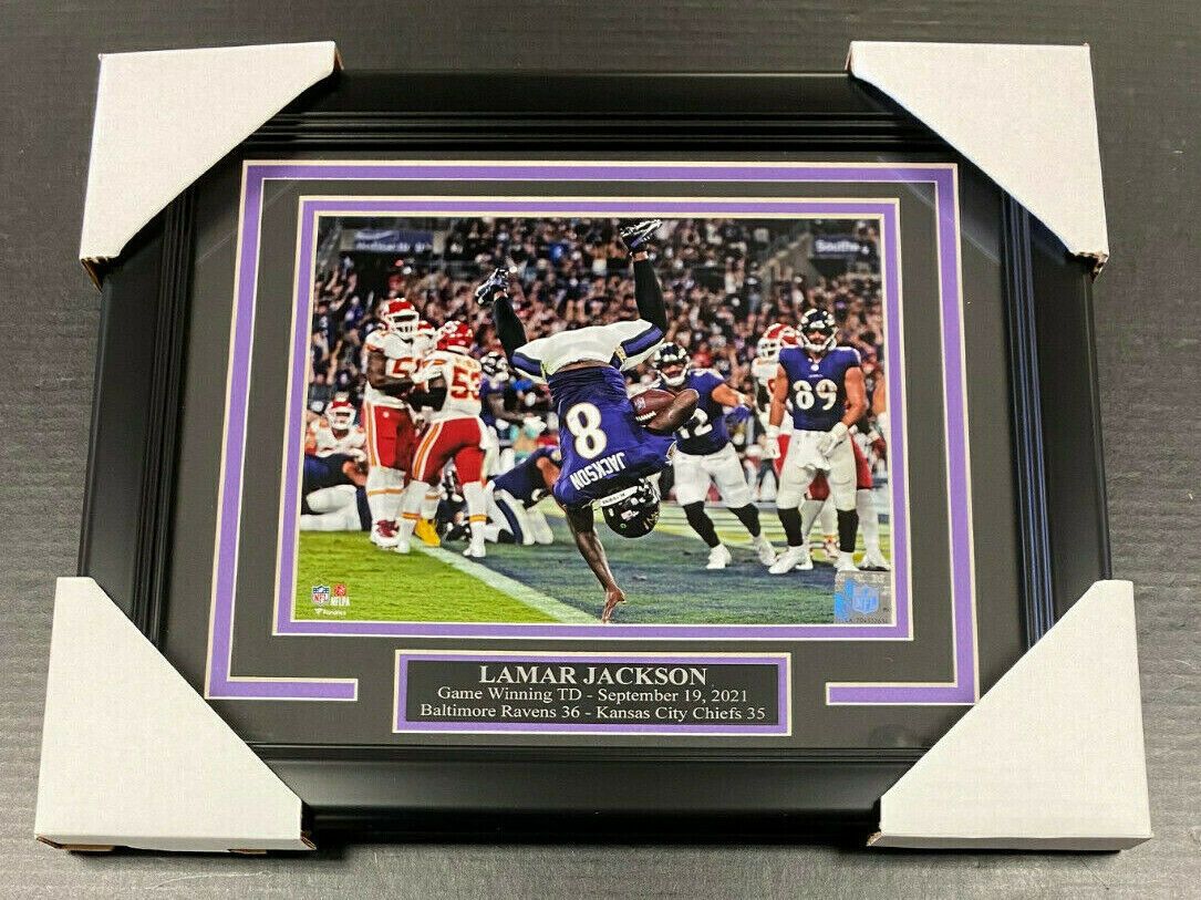 Lamar Jackson Baltimore Ravens Flip Game Winning Touchdown Framed 8x10 Photo