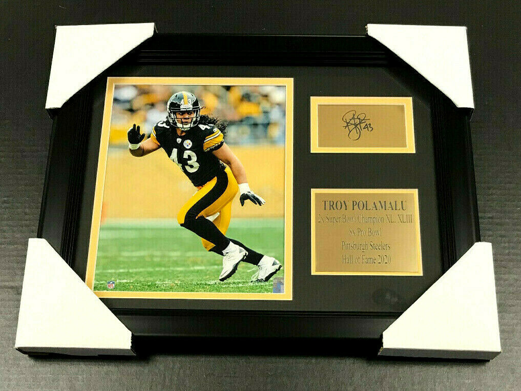 Troy Polamalu Steelers Laser Engraved Autographed Plate Framed 8x10 Photo