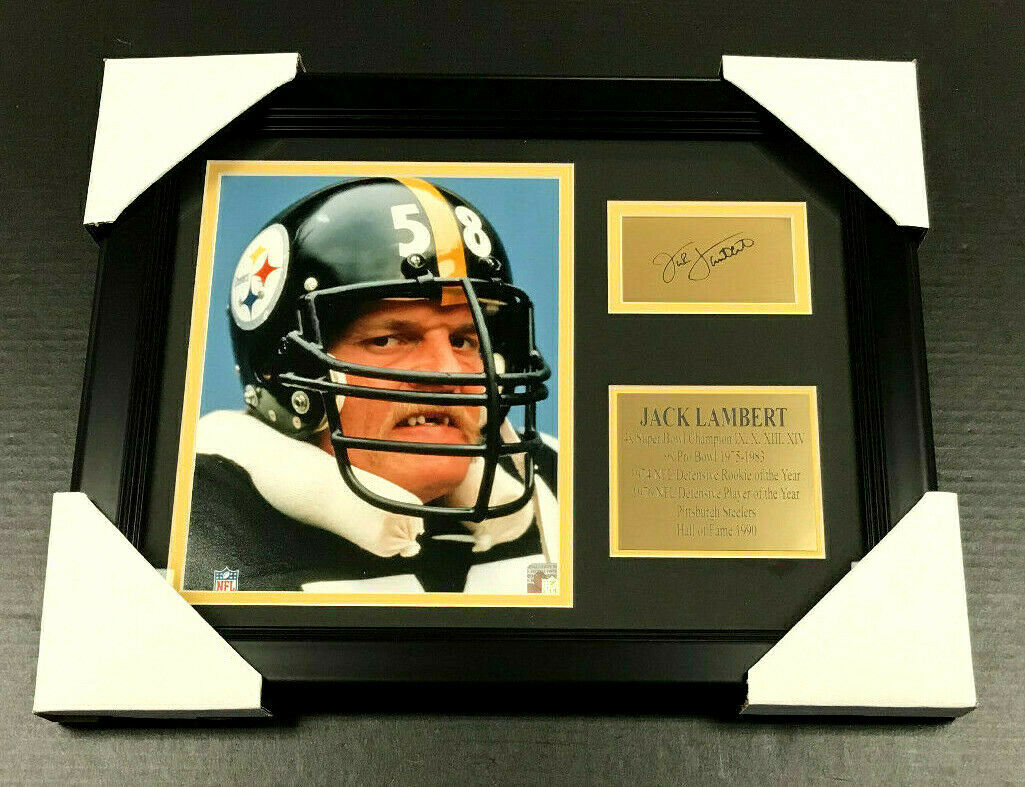 Jack Lambert Steelers Laser Engraved Autographed Plate Framed 8x10 Photo