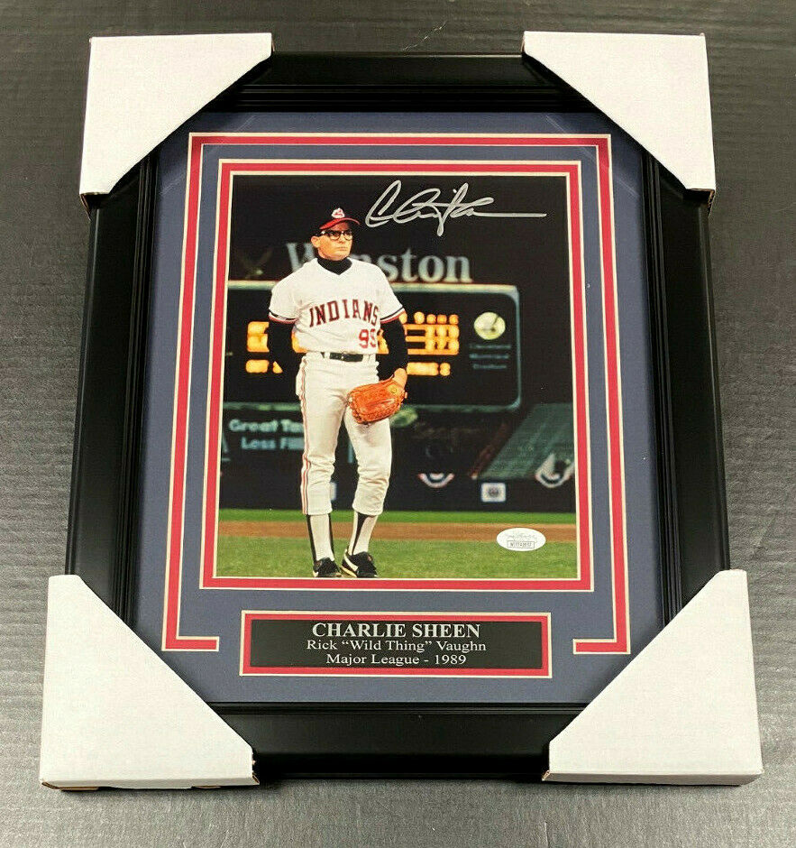 Charlie Sheen Vaughn Major League Autographed 8x10 Photo Framed JSA COA