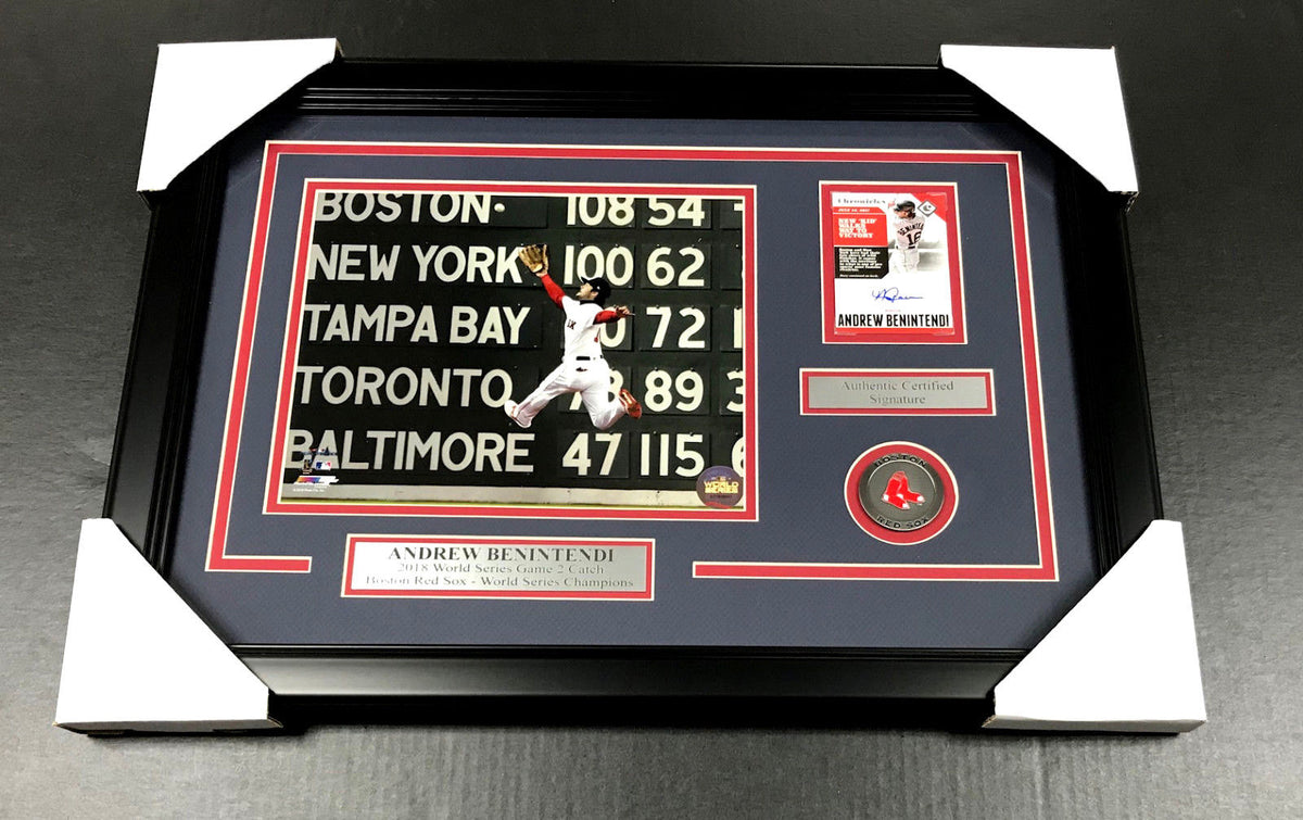 Andrew Benintendi Game 2 Catch World Series Red Sox Autographed 8x10 Photo Framed