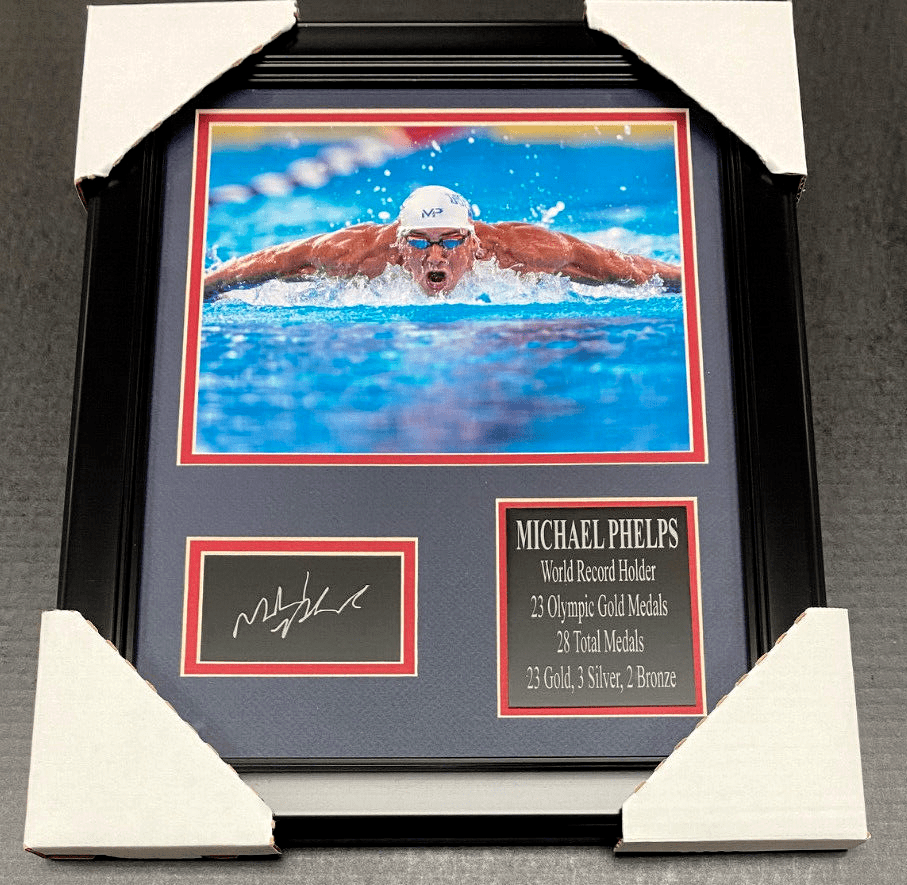 Michael Phelps 23 Gold Laser Engraved Autographed Plate Framed 8x10 Photo