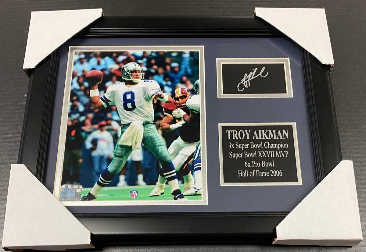 Troy Aikman Cowboys Autographed Laser Reprint Framed 8x10 Photo