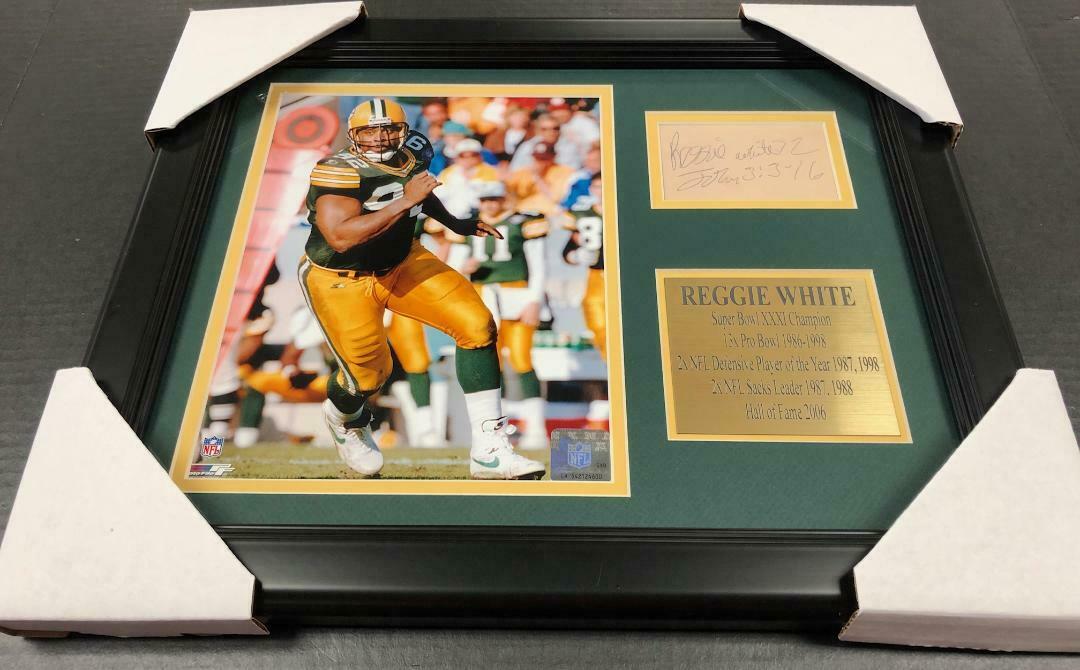 Reggie White Autographed Cut Reprint Framed 8x10 Photo Green Bay Packers