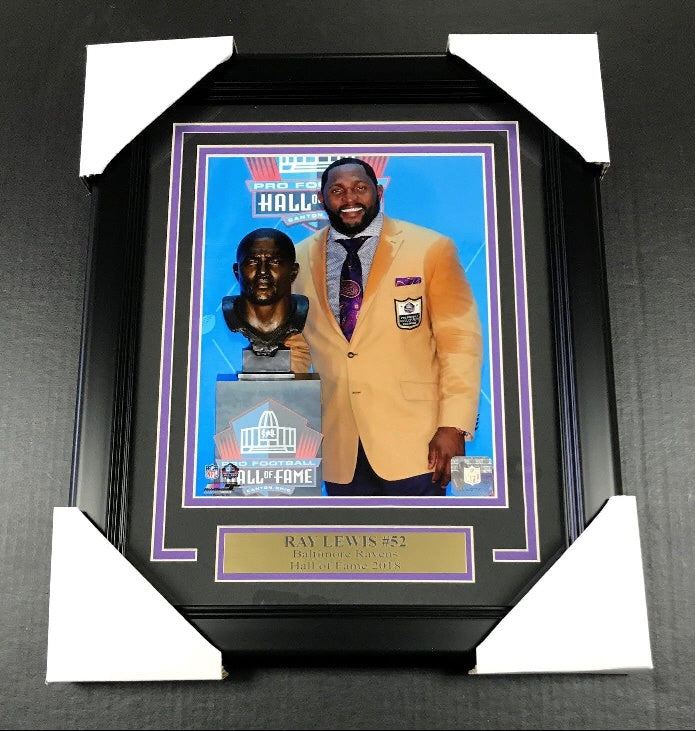 Ray Lewis Hall of Fame Induction Gold Jacket Baltimore Ravens Framed 8x10 Photo