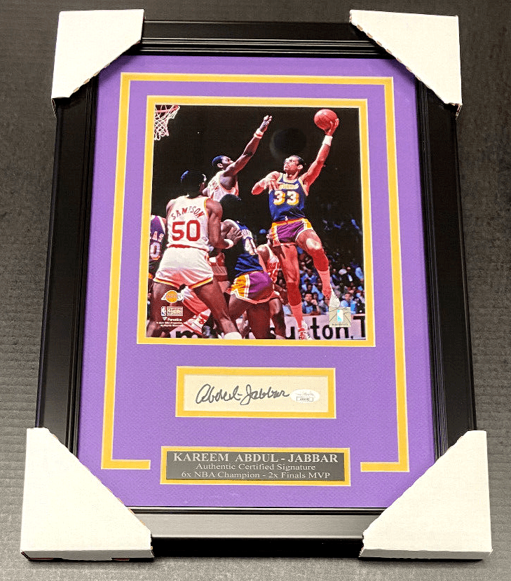 Kareem Abdul-Jabbar Lakers Autographed Cut with 8x10 Photo Framed