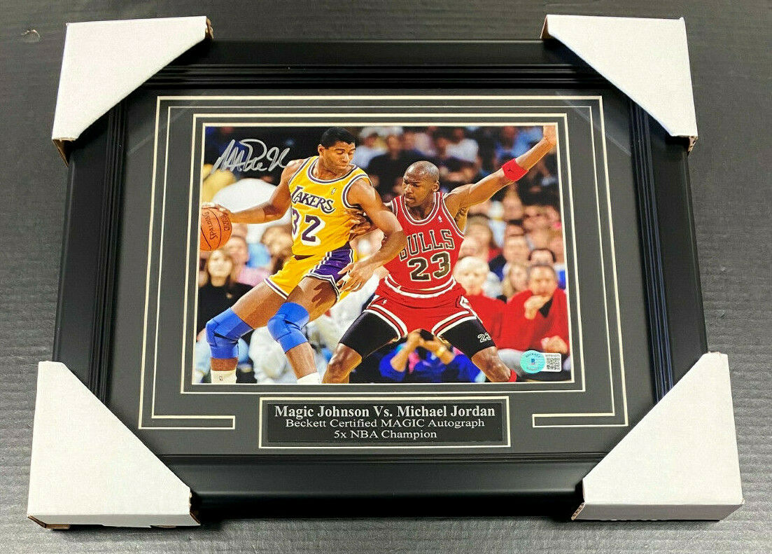 Magic Johnson Autographed 8x10 Framed Photo BAS COA vs Michael Jordan