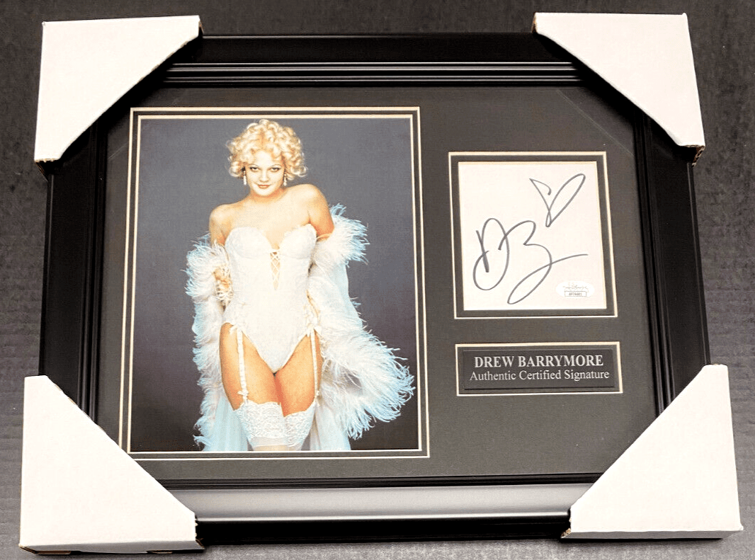 Drew Barrymore Batman Book Cut Autographed Framed with 8x10 Photo JSA COA