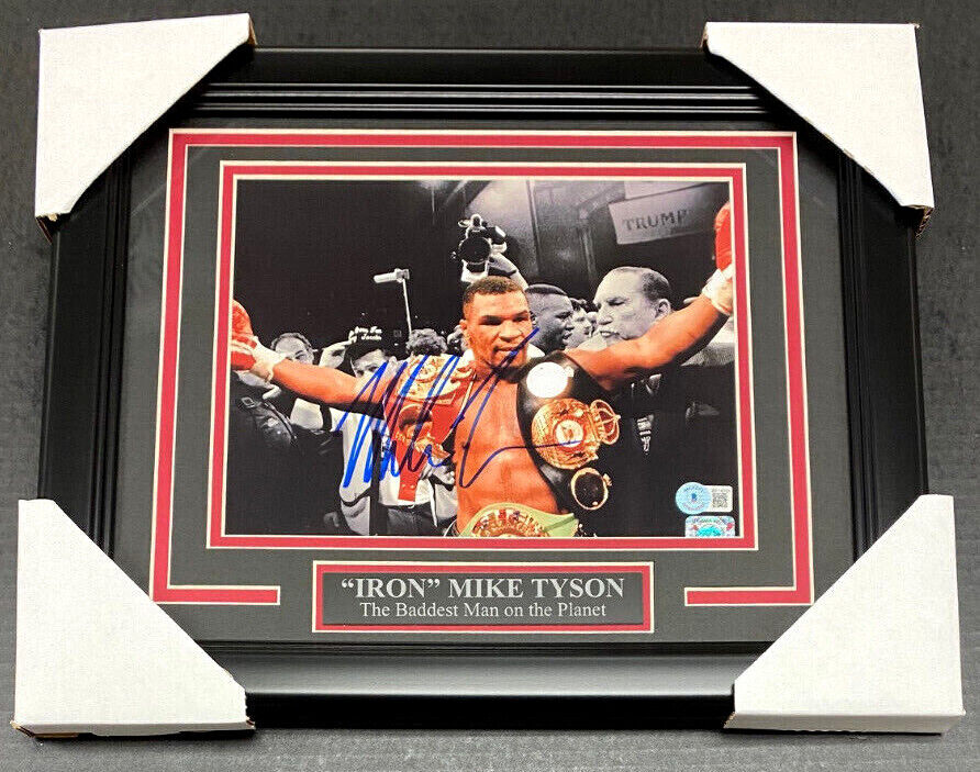 Mike Tyson Autographed 8x10 Belt Photo Framed BAS COA