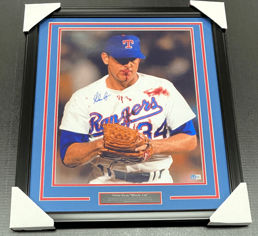 Nolan Ryan Bloody Lip Signed Autographed 16x20 Photo Framed Beckett BAS QR COA