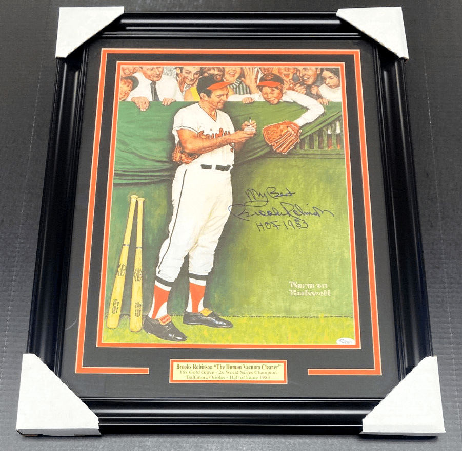 Brooks Robinson Autographed Photo Norman Rockwell Framed Orioles JSA COA
