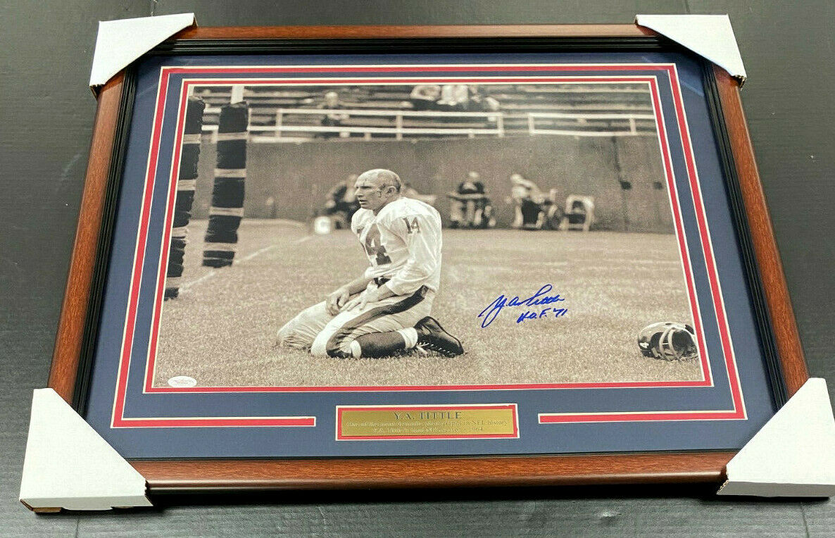 Y.a. Tittle New York Giants Autographed 16x20 Photo Framed JSA COA