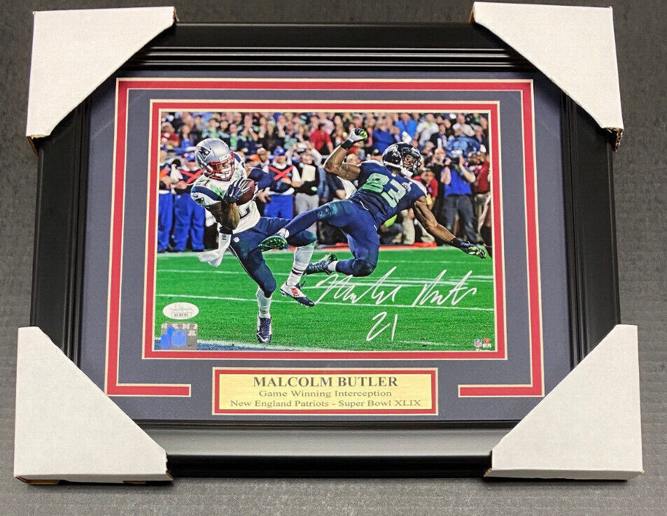 Malcolm Butler Autographed Super Bowl XLIX GW Interception Patriots 8x10 Photo Framed