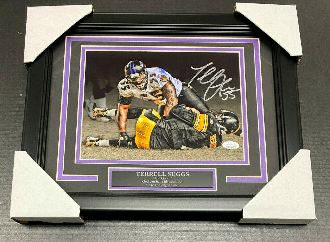 Terrell Suggs Autographed 8x10 Photo Ravens Framed JSA COA