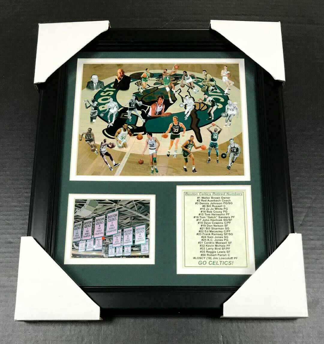 Boston Celtics Greats Retired Numbers Larry Bird Bill Russell Framed 8x10 Photo