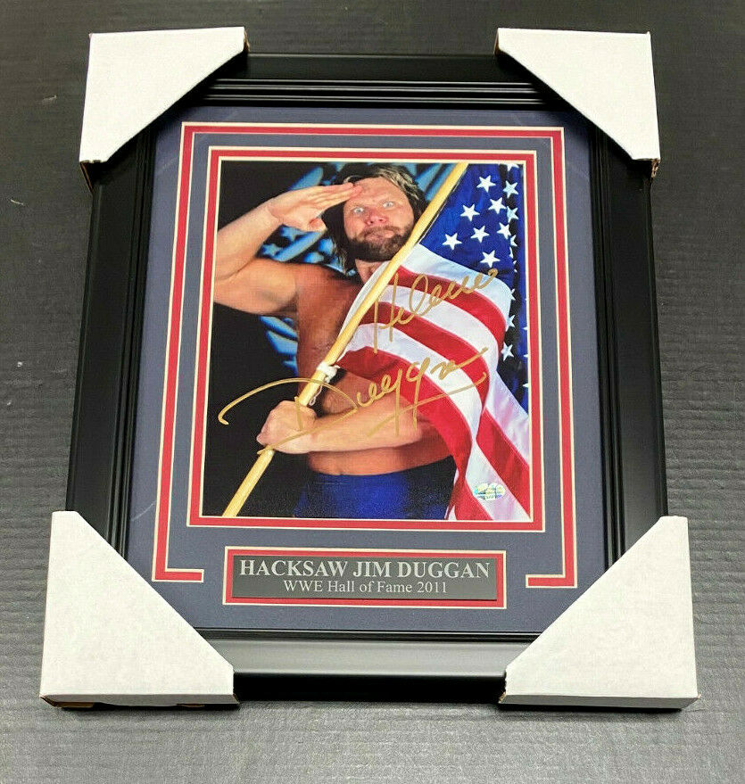 Hacksaw Jim Duggan USA Flag Autographed 8x10 Photo Framed