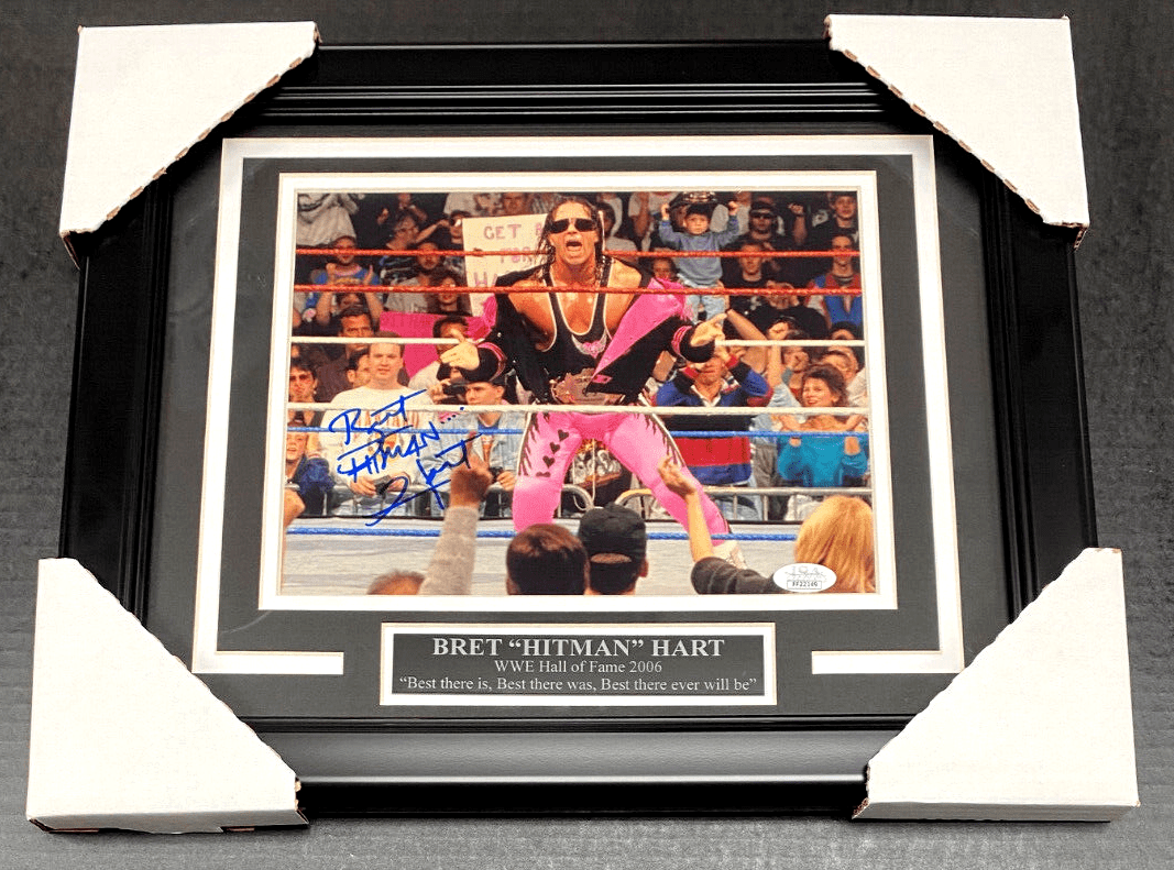 Bret Hart Action Autographed Framed 8x10 Photo JSA COA