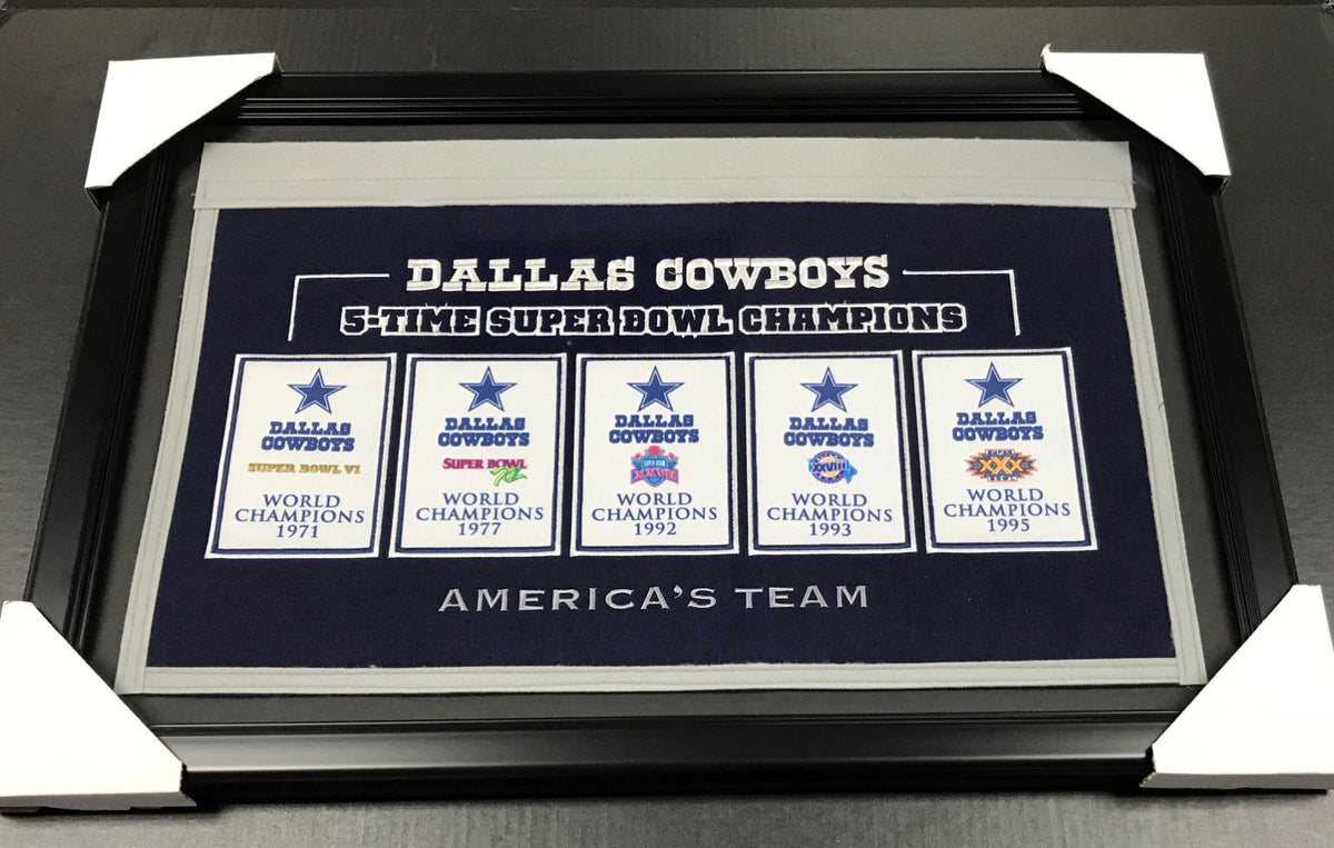 Dallas Cowboys 5x Super Bowl Champions Framed Wool Banner by Winning Streak