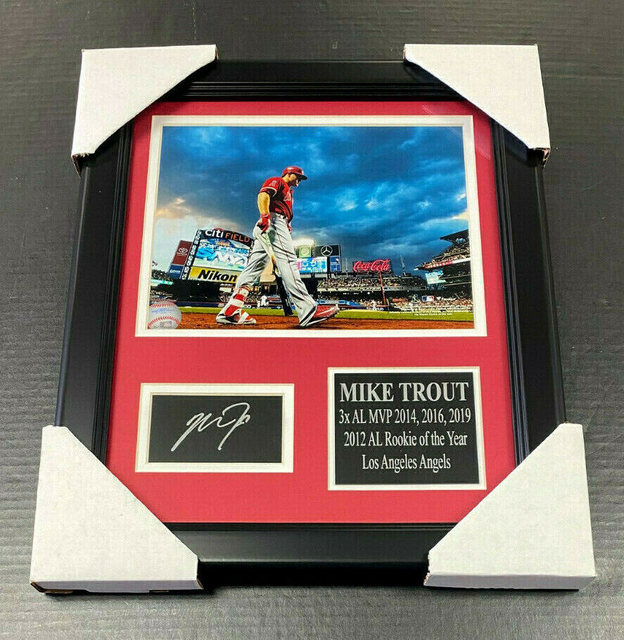 Mike Trout Los Angeles Angels Autographed Laser Reprint Framed 8x10 Photo