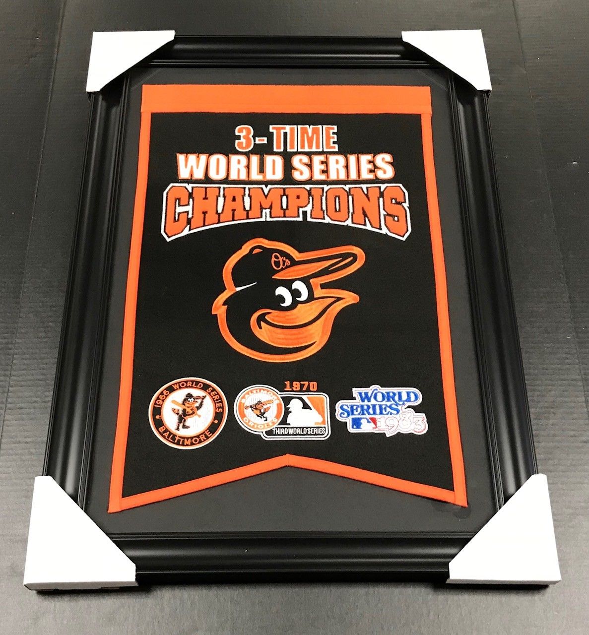 Baltimore Orioles 1966 1970 1983 World Series Championship Wool Banner Framed