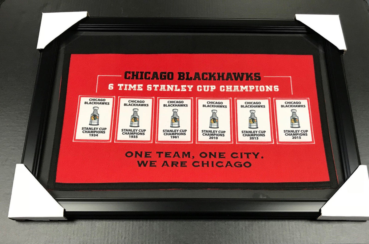 Chicago Blackhawks 6x Stanley Cup Champions Framed Wool Banner