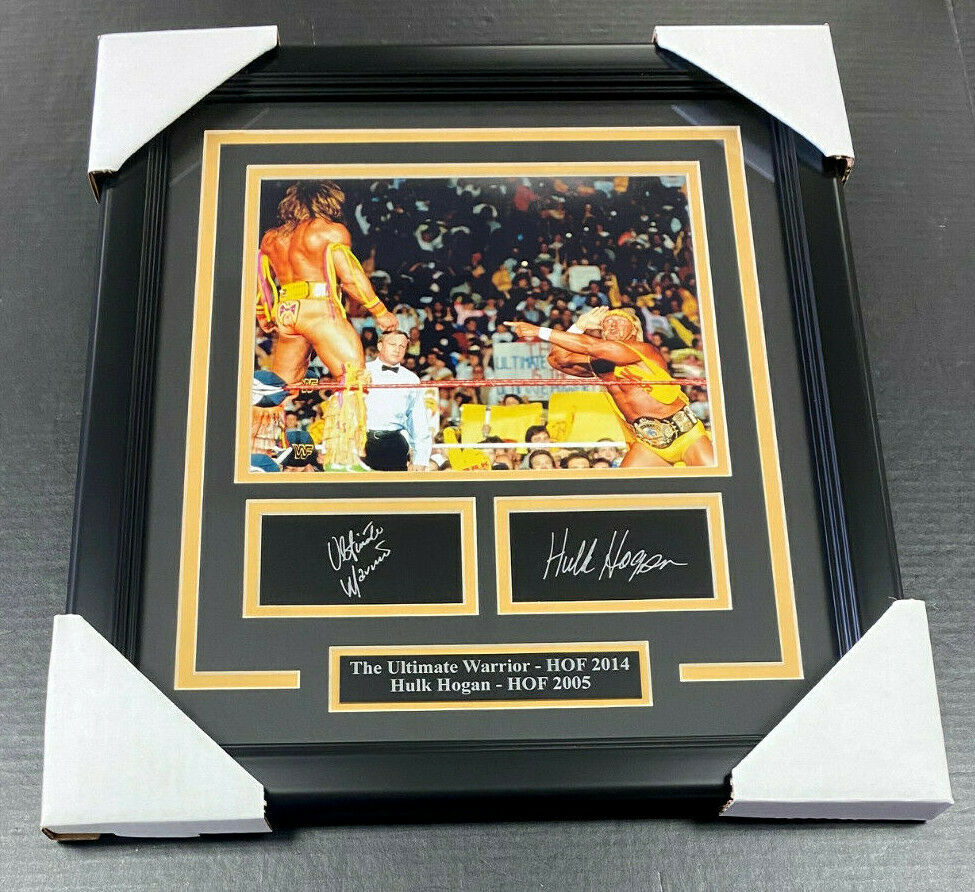 Hulk Hogan the Ultimate Warrior Laser Engraved Autographed Reprint Framed 8x10 Photo