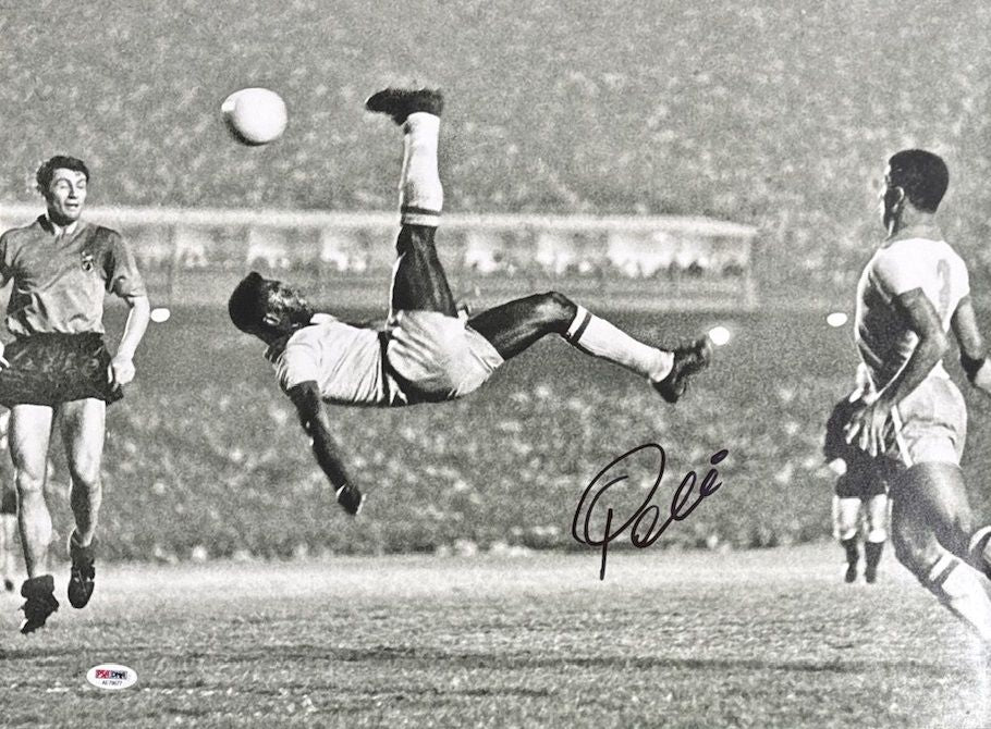 Pele Bicycle Kick Autographed 16x20 Soccer Photo with PSA Sticker
