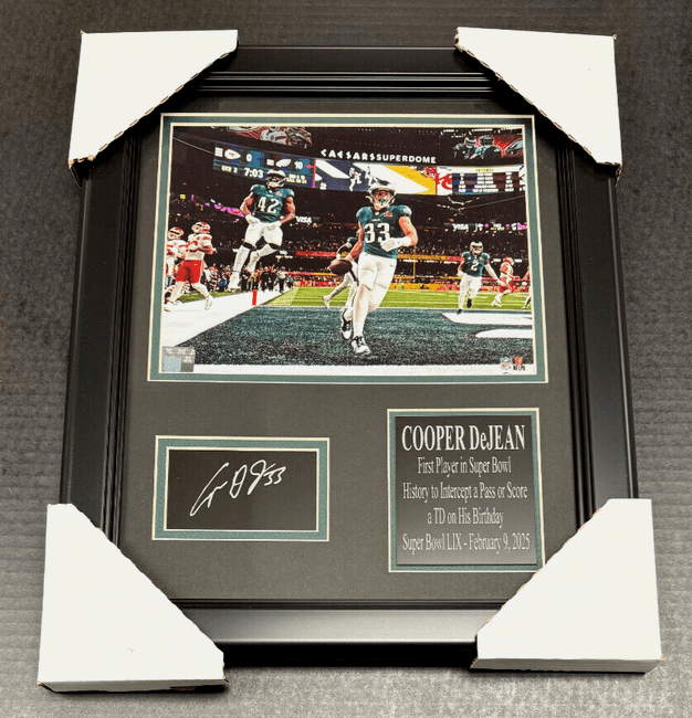 Cooper Dejean Pick 6 Super Bowl Laser Engraved Facsimile Framed 8x10 Photo