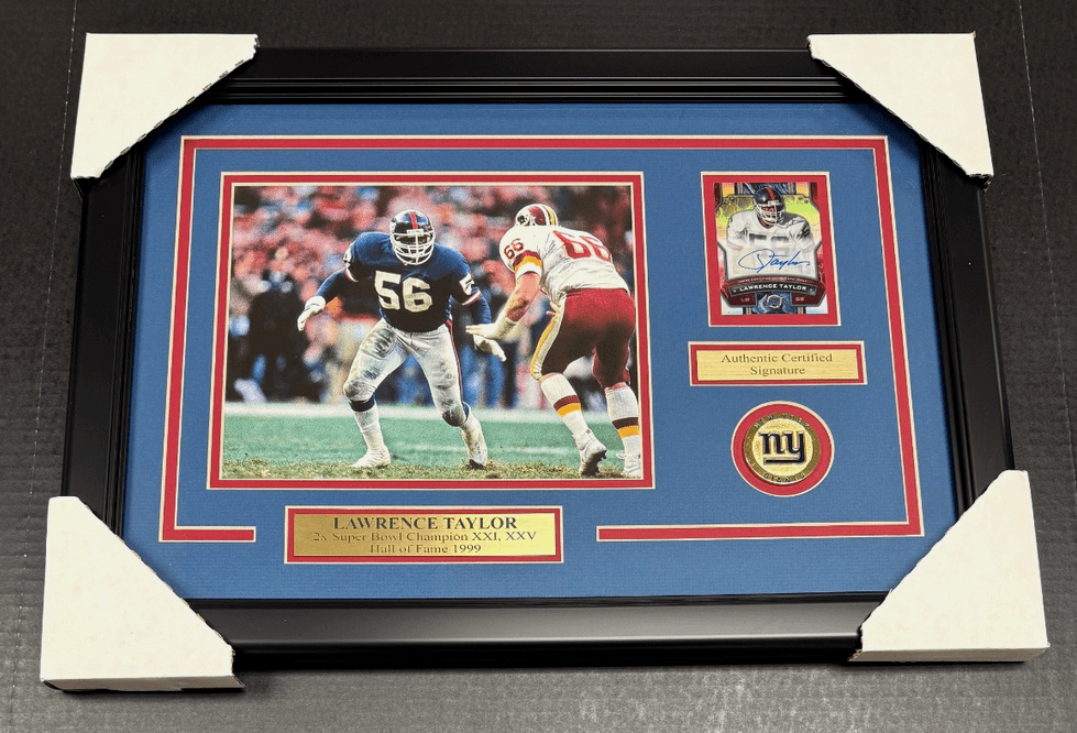 Lawrence Taylor New York Giants Autographed Card with 8x10 Photo Framed