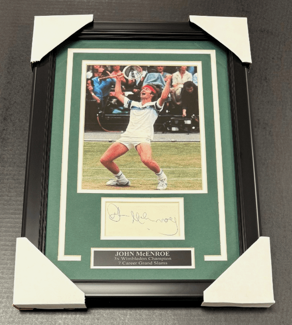 John McEnroe Autographed Cut Framed with 8x10 Tennis Photo