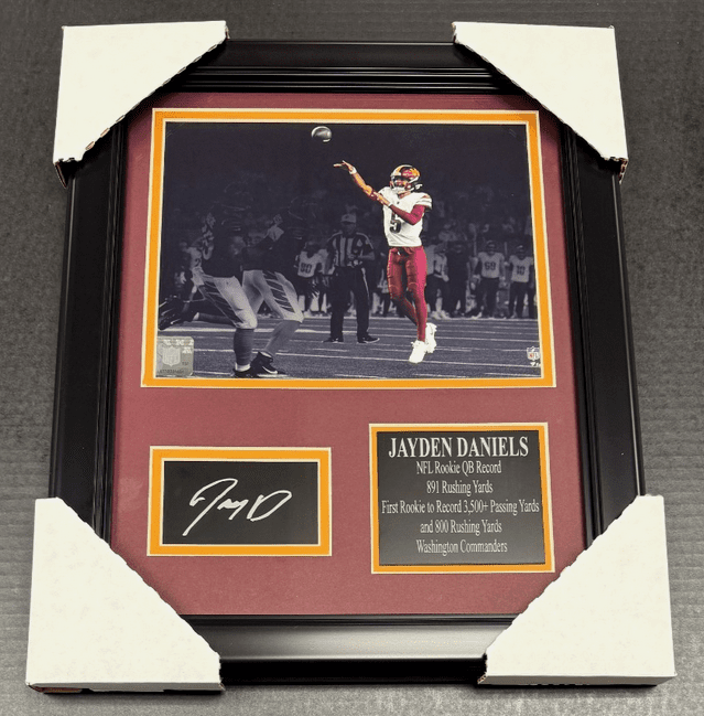 Jayden Daniels Rookie Record Commanders Facsimile Engraved Framed 8x10 Photo