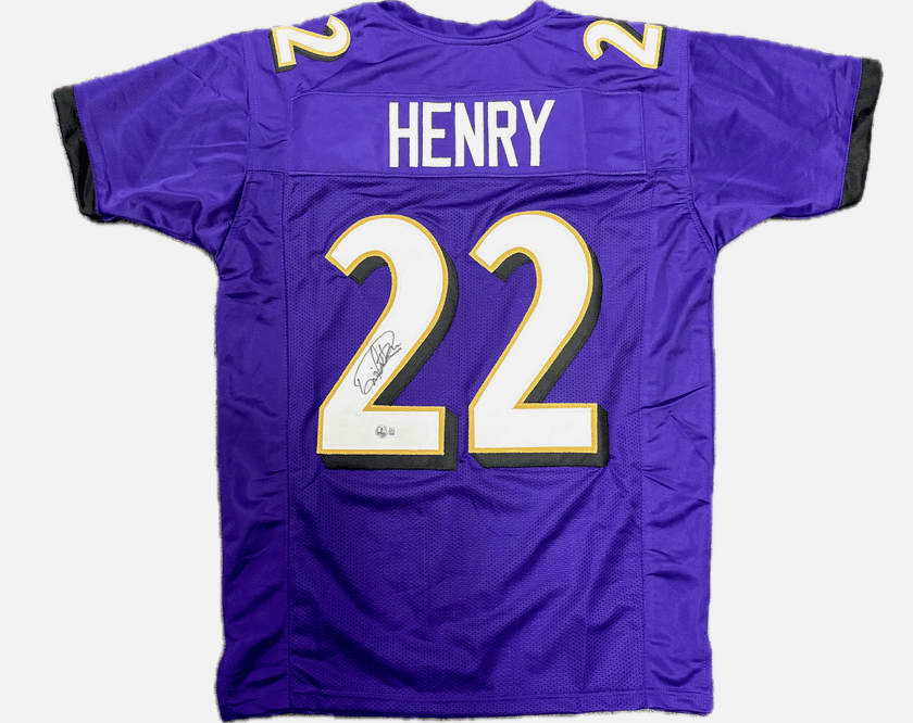 Derrick Henry Baltimore Ravens Autographed Purple Custom Jersey Beckett BAS