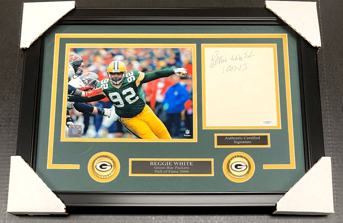 Reggie White Packers Autographed Cut Signature Framed 8x10 Photo JSA COA