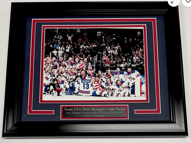 2026 Team USA Hockey Gold Win Olympics Framed 8x10 Photo Jack Hughes OT Goal