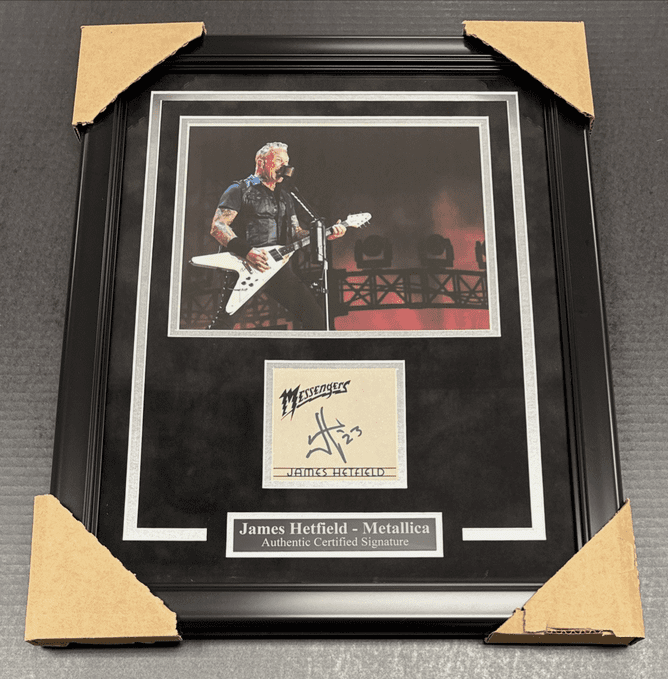 James Hetfield Autographed Cut Framed with 8x10 Photo Metallica