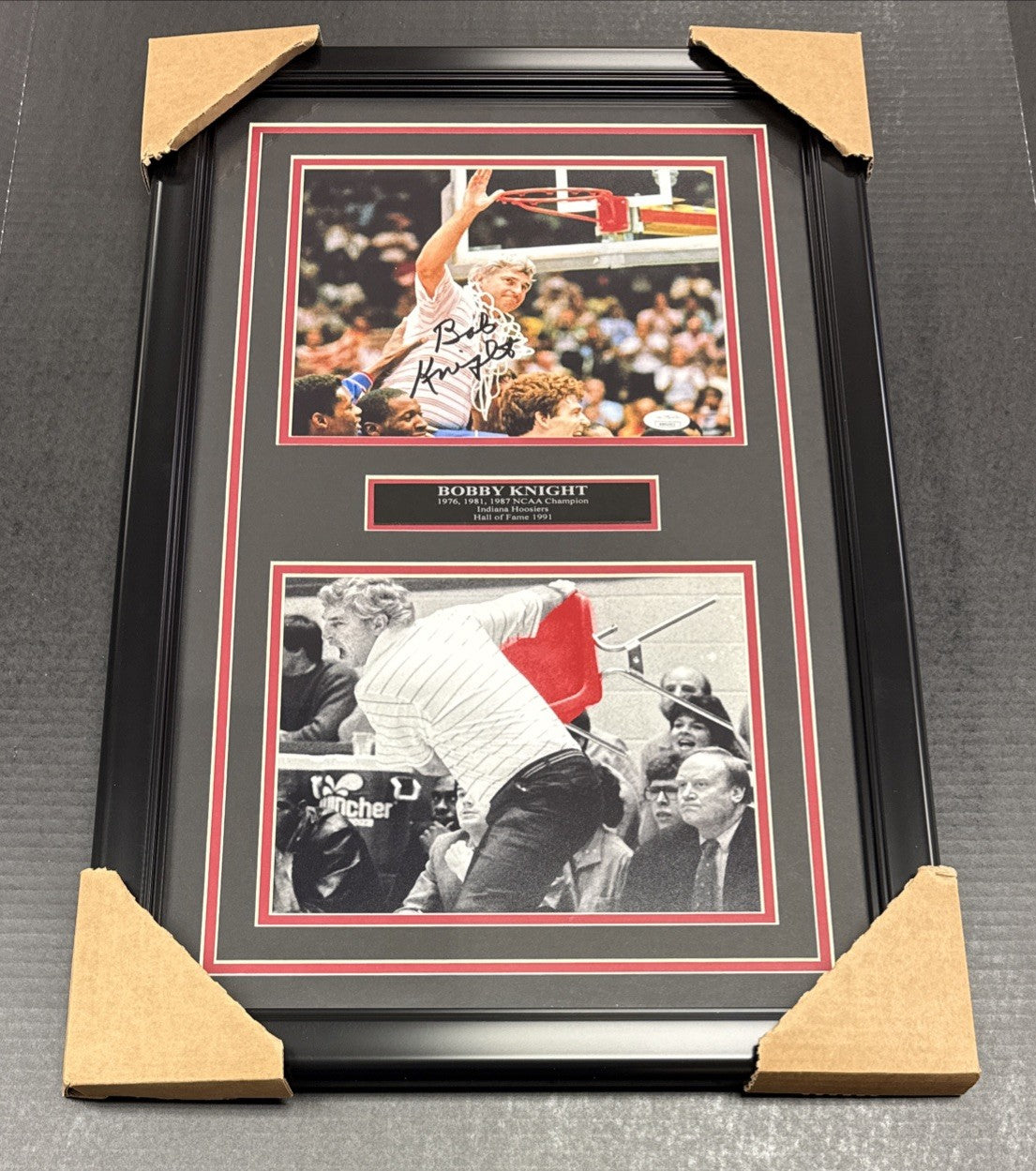 Bobby Knight Autographed 8x10 Framed Photo JSA COA Throwing Chair