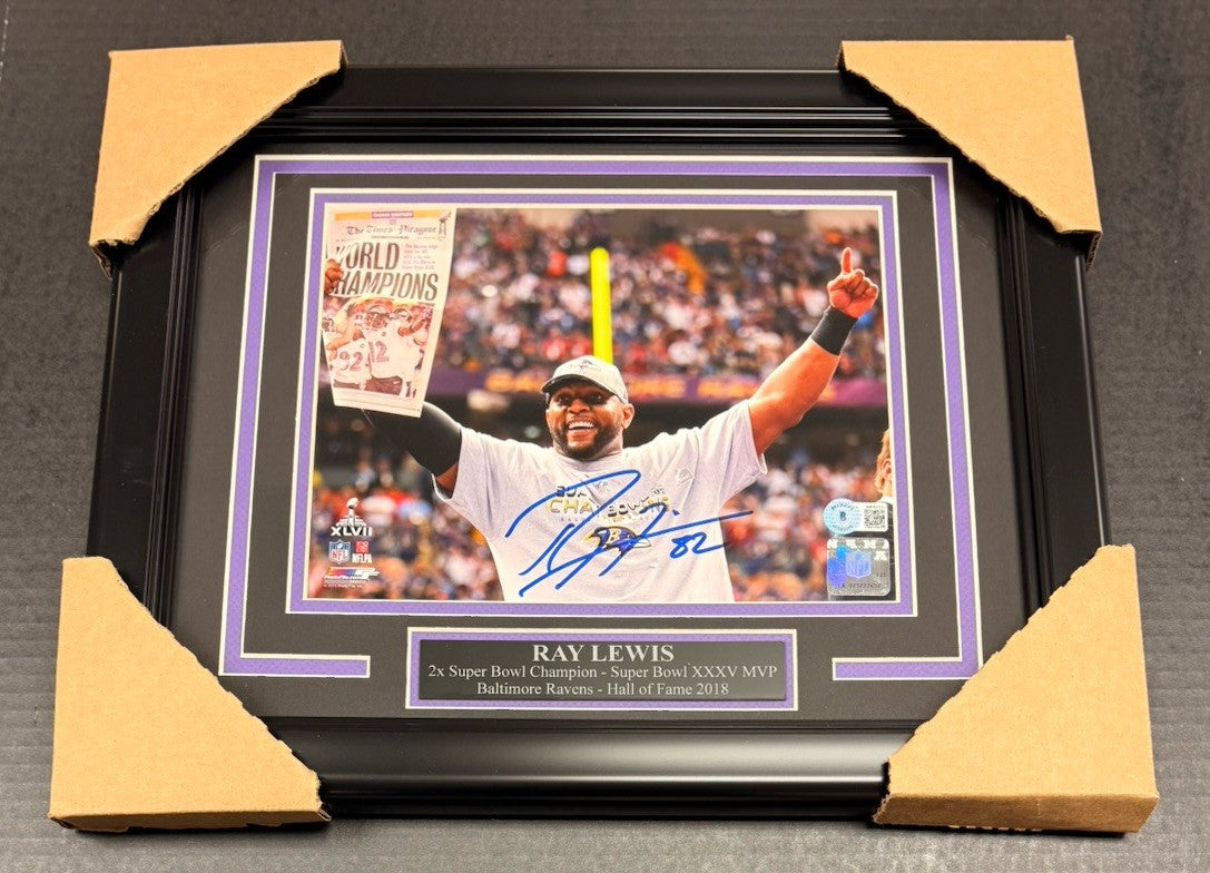 Ray Lewis Autographed Baltimore Ravens Super Bowl Framed 8x10 Photo