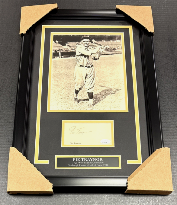 Pie Traynor Pittsburgh Pirates Autographed Cut with 8x10 Photo Framed JSA COA