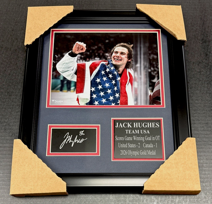 Jack Hughes Facsimile Autographed 2026 USA Olympic Gold Team USA Framed 8x10 Photo