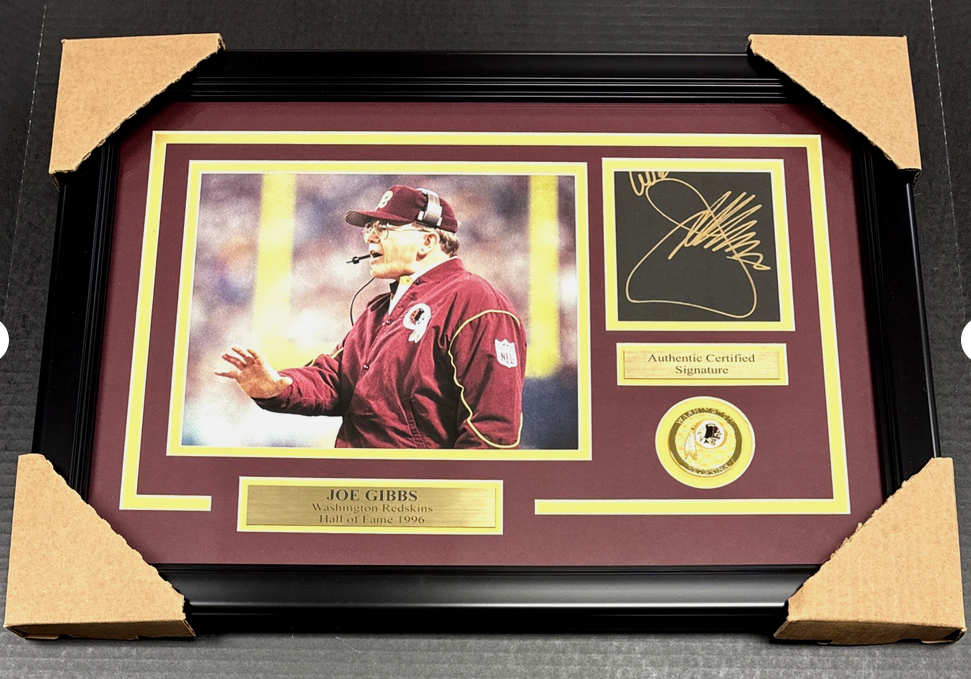 Joe Gibbs Washington Redskins Autographed Framed 8x10 Photo Book Cut