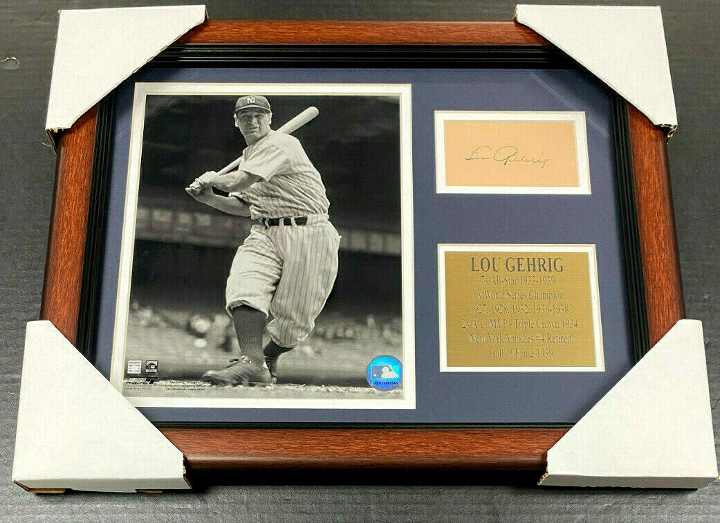 Lou Gehrig Autographed Cut Signature Facsimile Reprint Framed 8x10 Photo Yankees