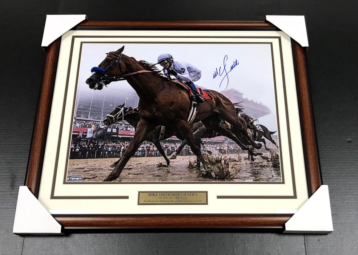 Mike Smith Autographed Justify PREAKNESS Framed 16x20 Photo