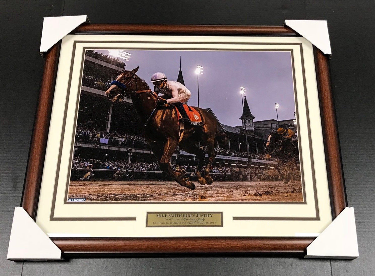 Mike Smith Unsigned Justify Kentucky Derby Framed 16x20 Photo Steiner