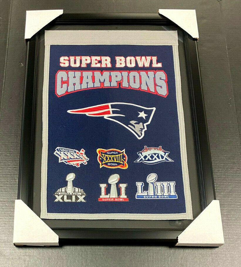 New England Patriots 6x Super Bowl Champions Framed Wool Banner 19x27