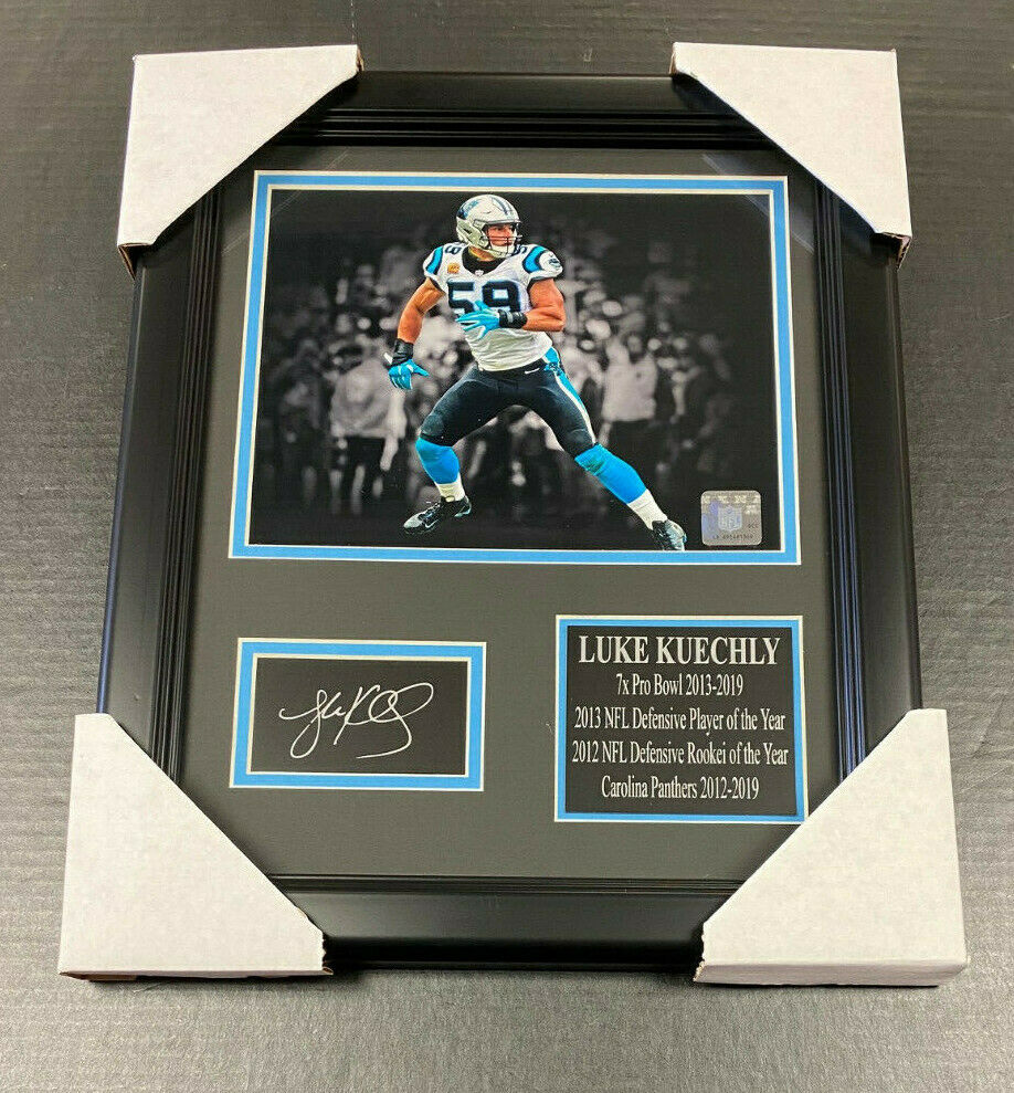 Luke Kuechly Panthers Laser Engraved Autographed RP Plate with 8x10 Photo Framed